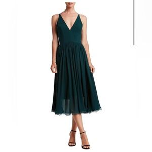 Dress the Population Alicia Mixed Media Midi Dress Pine